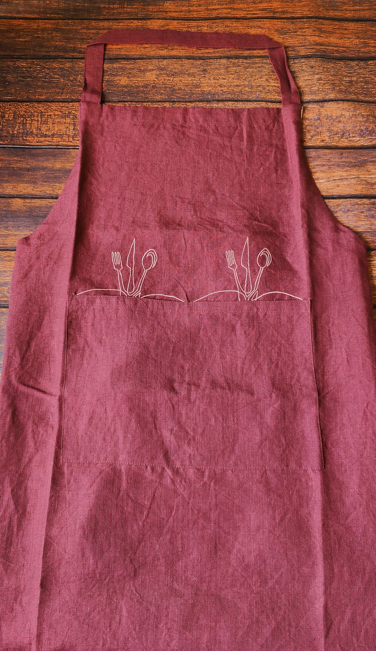 Plum Apron, Embroidered apron, Unisex Apron, Apron With Pocket, Linen Apron, Kitchen Apron