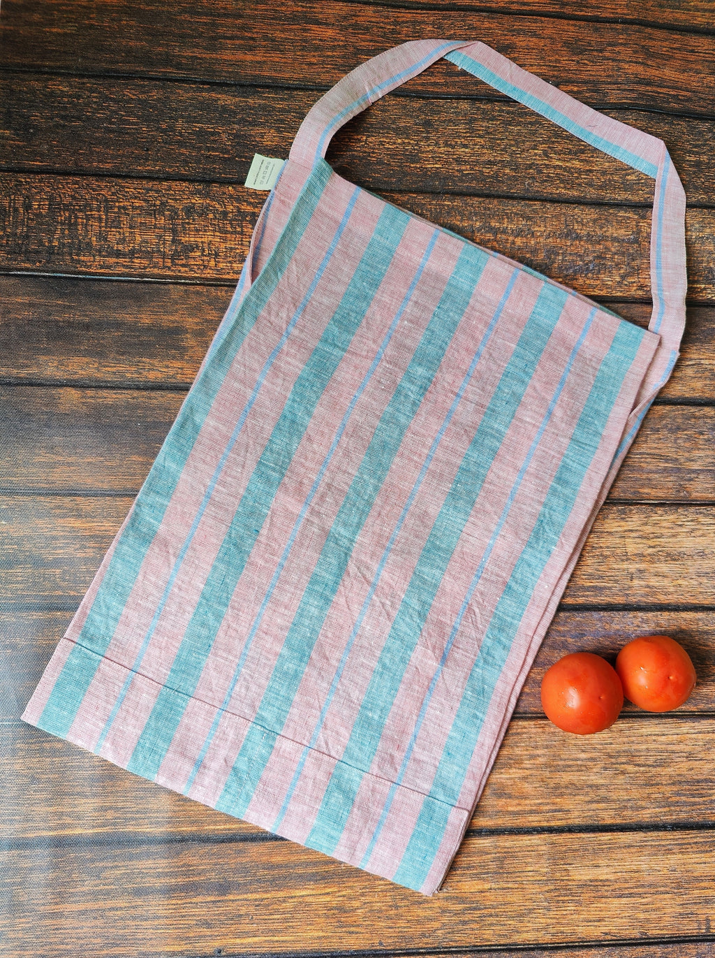 Pinafore Linen Apron with Pocket – Pink & Blue Stripe