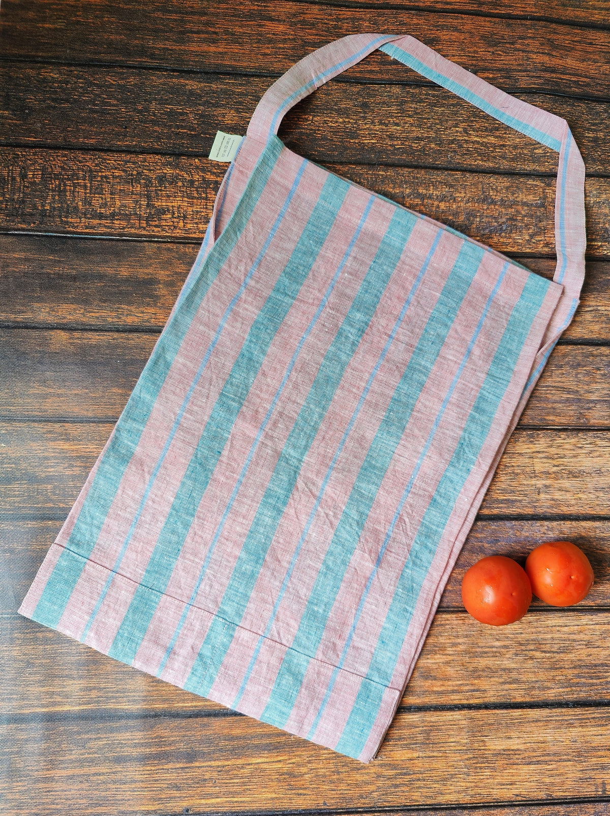 Pinafore Linen Apron with Pocket – Pink & Blue Stripe