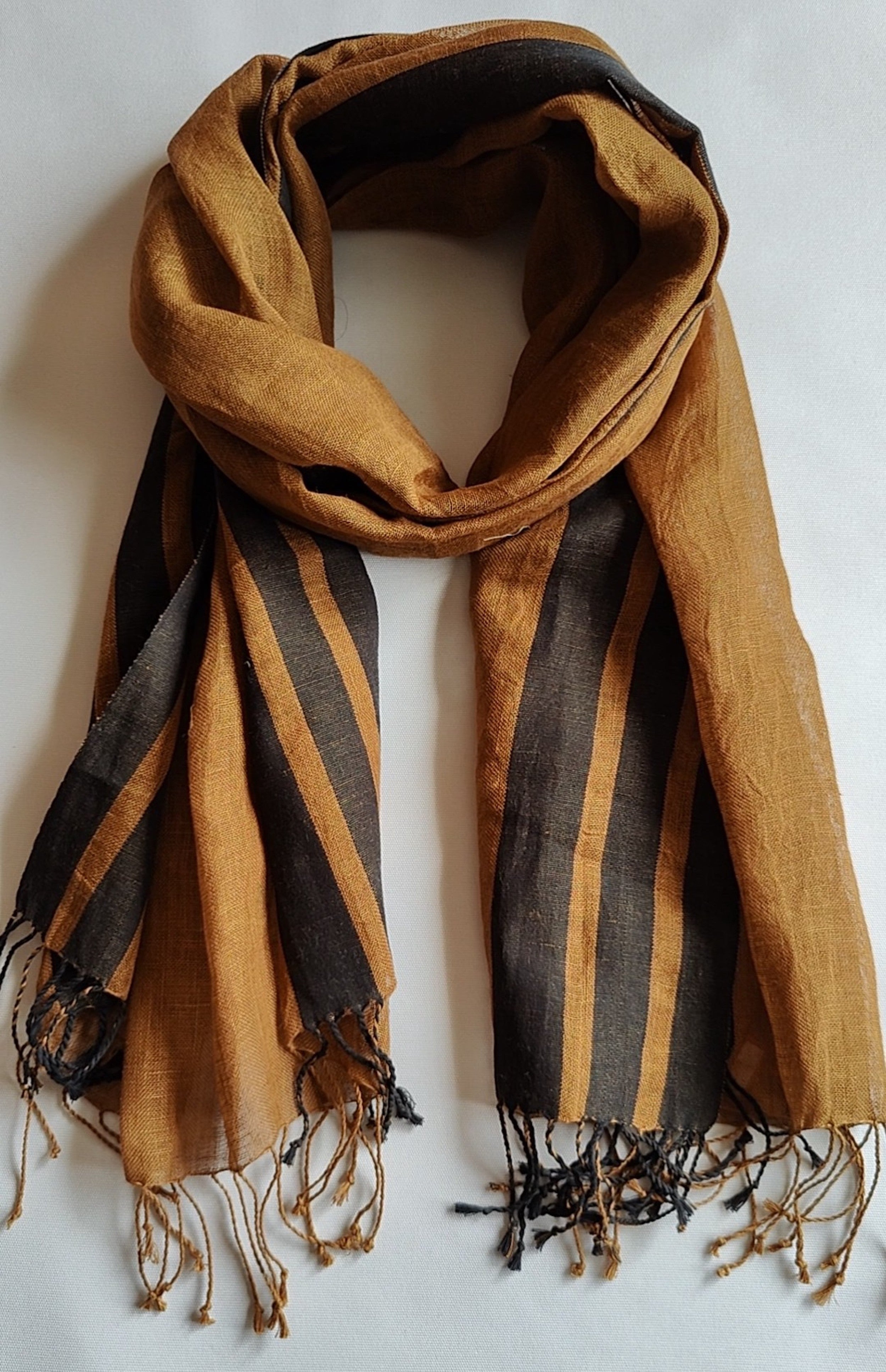 Linen Scarf with Contrast Border