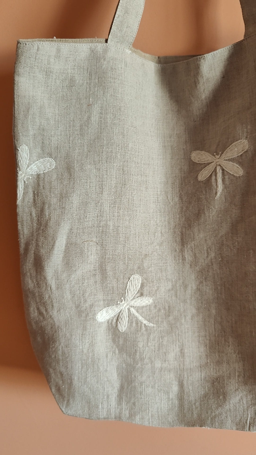 Dragon Embroidery Linen Tote Bag – Natural Grey