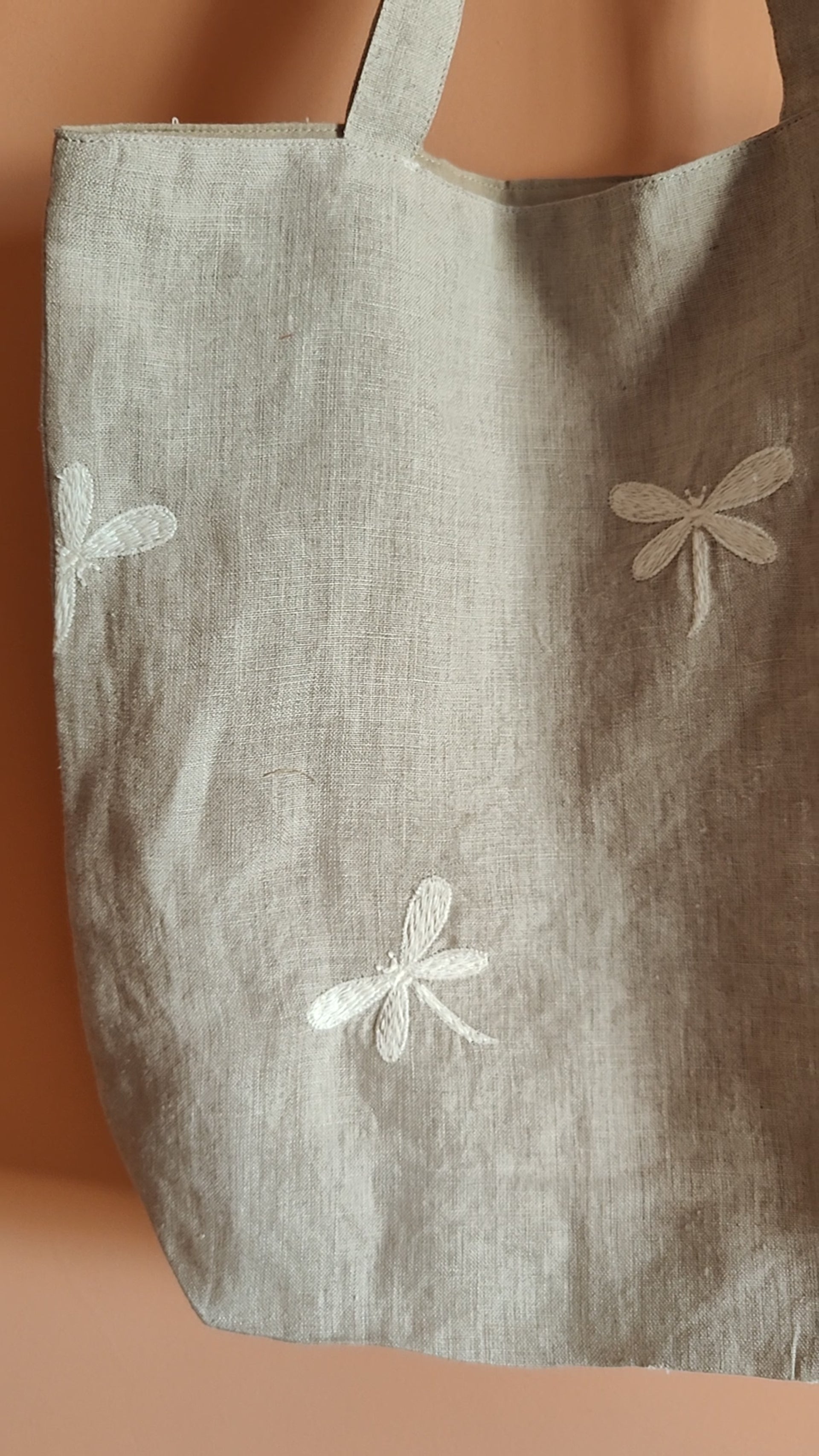 Dragon Embroidery Linen Tote Bag – Natural Grey