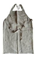 White & Beige Striped Linen Apron with Pockets